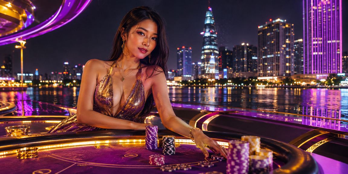 Sảnh casino với ánh đèn neon hiện đại tại e2225hm